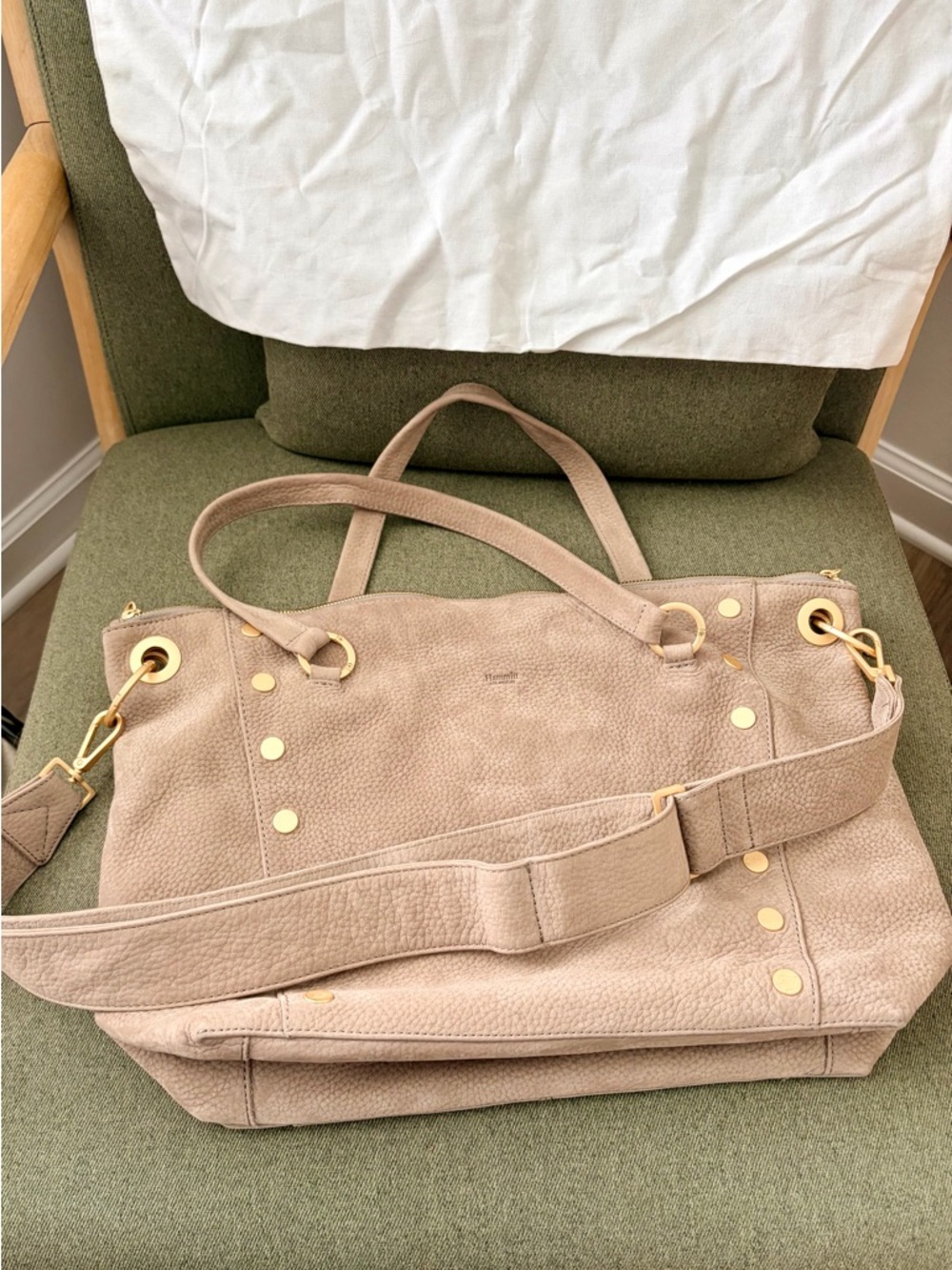 Hammitt Daniel Medium Pebbled Taupe suede leather bag with gold hardware - Picture 4 of 8